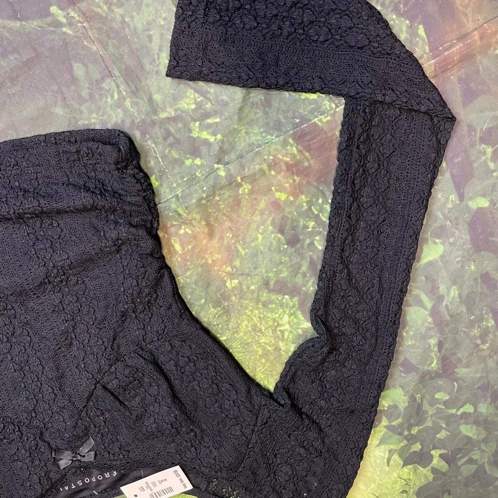 NWT Aeropostale Long Sleeve Ruched Stretch Lace Top Cropped Tight Babydoll